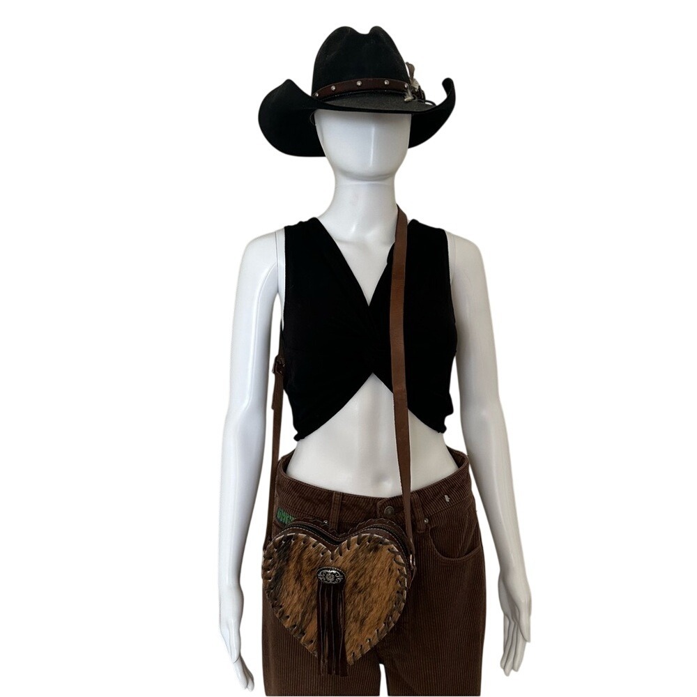 Heart Shaped Leather Crossbody Shoulder Bag Purse in Brown Brindle